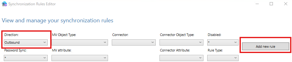 同期規則エディターでDirectionをOutboundに変更してからAdd new ruleをクリックする