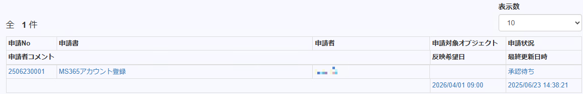 申請一覧画面（承認済・予約待機中）