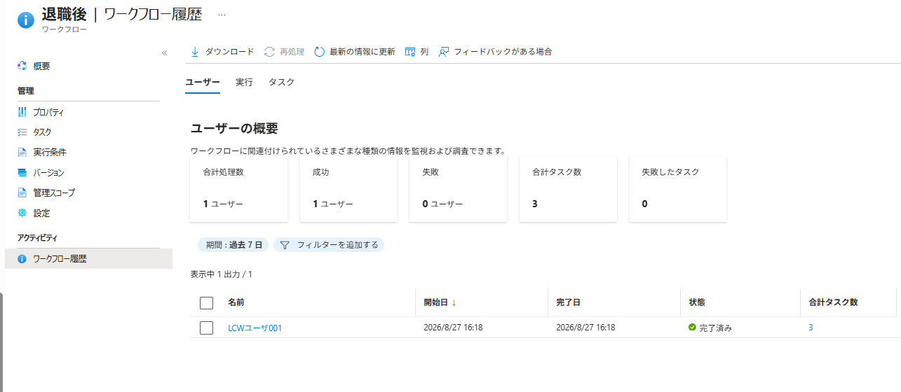 ワークフロー履歴での完了確認
