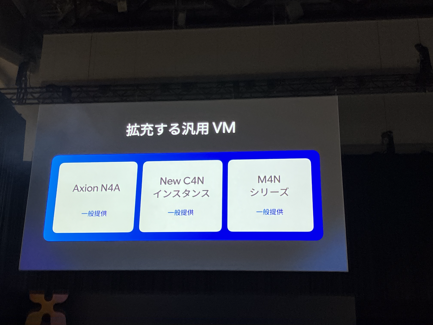 拡充する汎用 VM として Axion N4A、New C4N インスタンス、M4N シリーズが並ぶ基調講演スライド