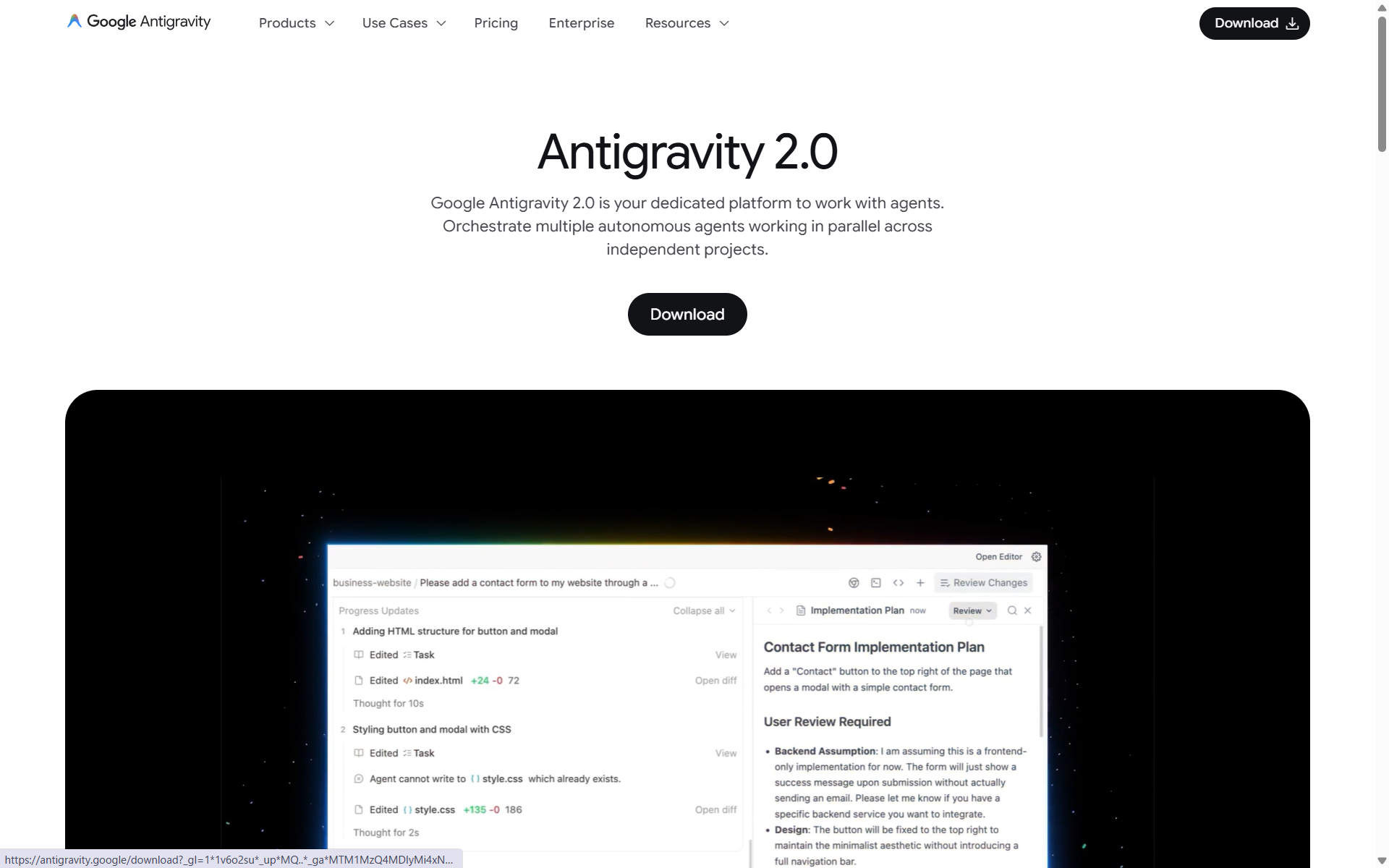 Antigravity 2.0のダウンロードページ