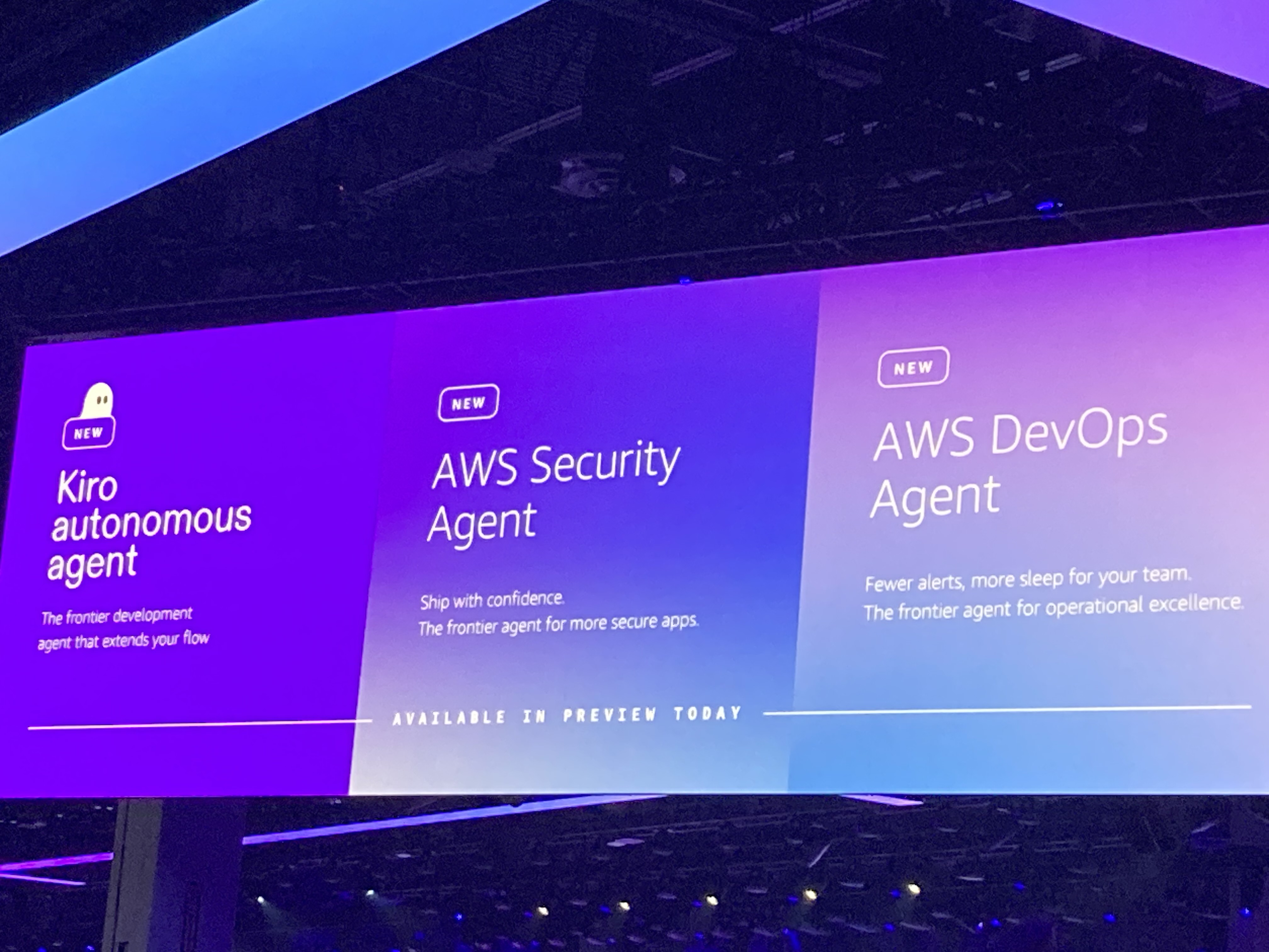 3つのFrontier Agents（Kiro, Security Agent, DevOps Agent）の概要スライド