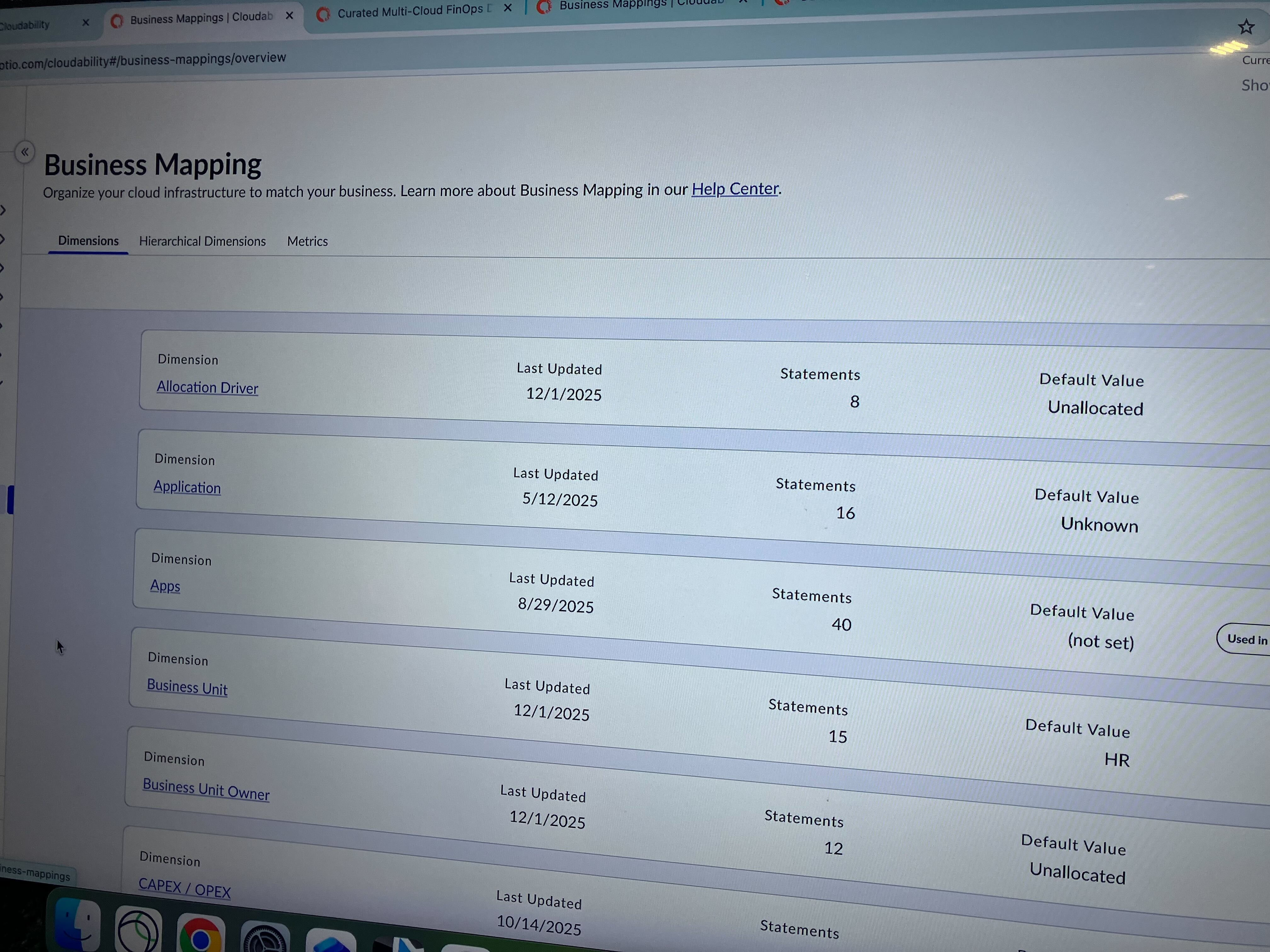 Business Mappingの設定画面