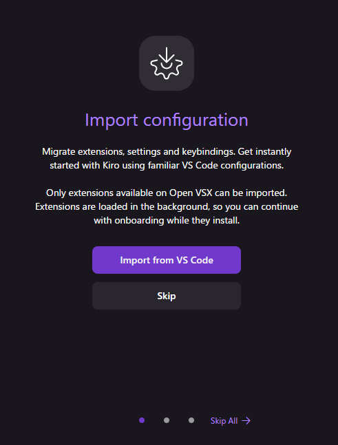 VS Code設定インポート確認画面