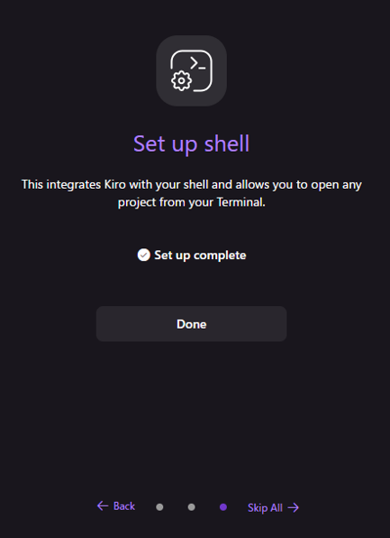 Kiro設定完了画面