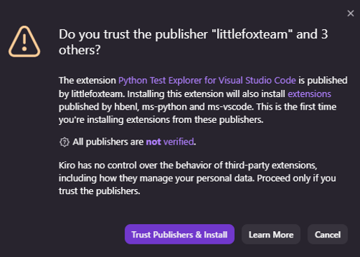 拡張機能発行元確認画面