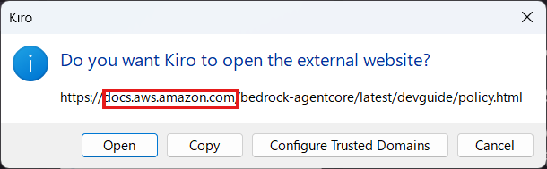 docs.aws.amazon.comへのアクセス確認ダイアログ
