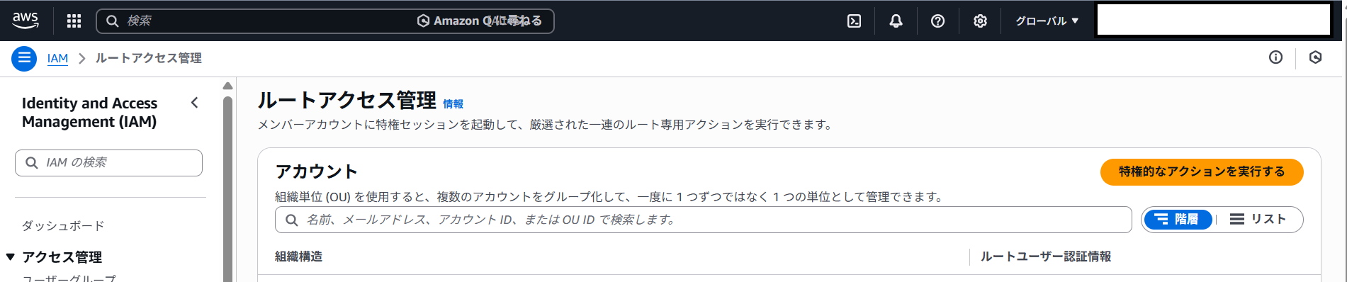 特権的なアクションを実行画面
