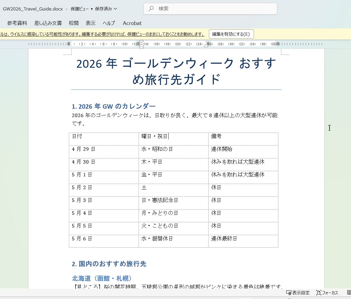 ダウンロードしたdocxファイルをMicrosoft Wordで開いた画面