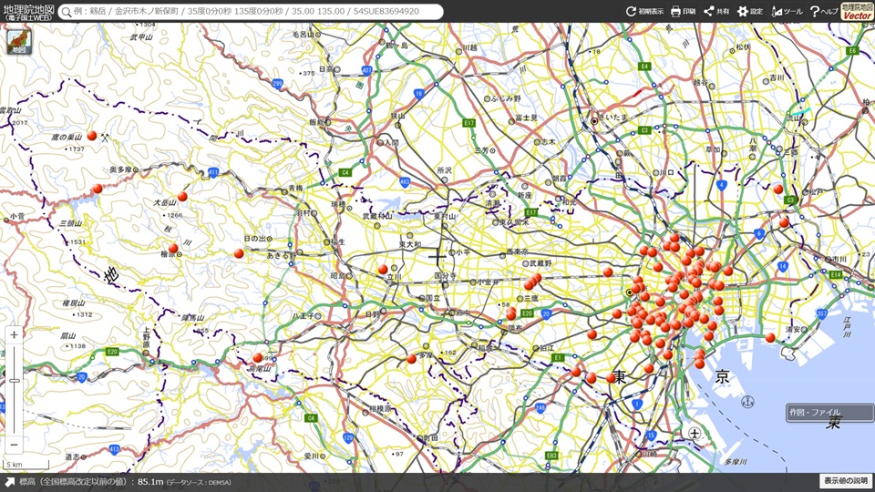 地理院地図でのGeoJSONプレビュー